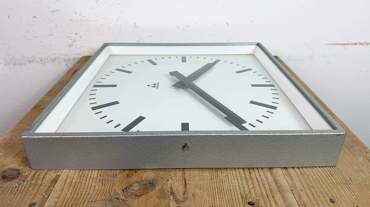 Large Grey Square Wall Clock from Pragotron, 1970s 11