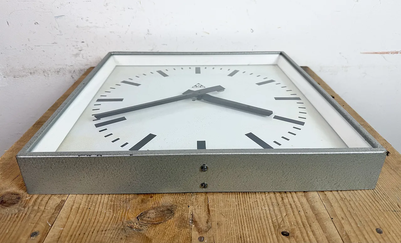 Large Grey Square Wall Clock from Pragotron, 1970s 12