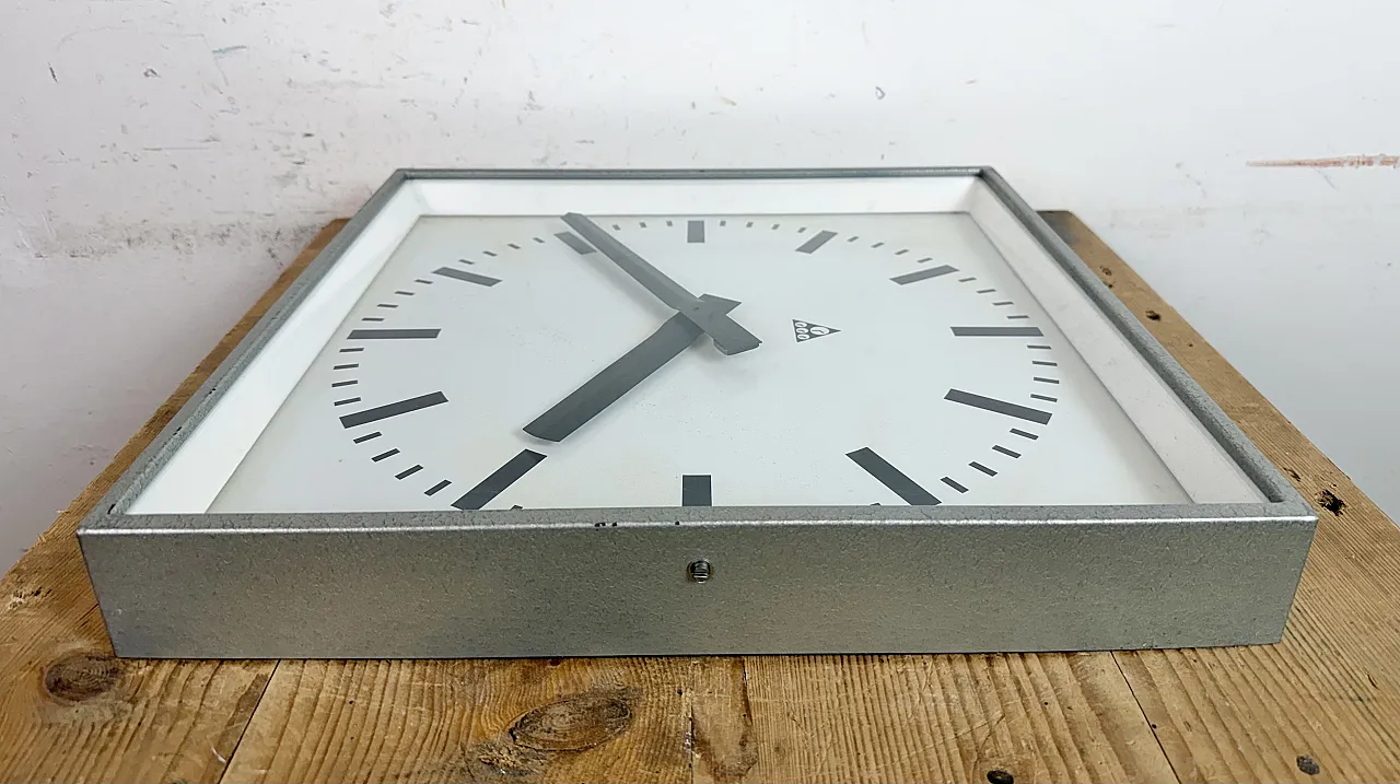 Large Grey Square Wall Clock from Pragotron, 1970s 13