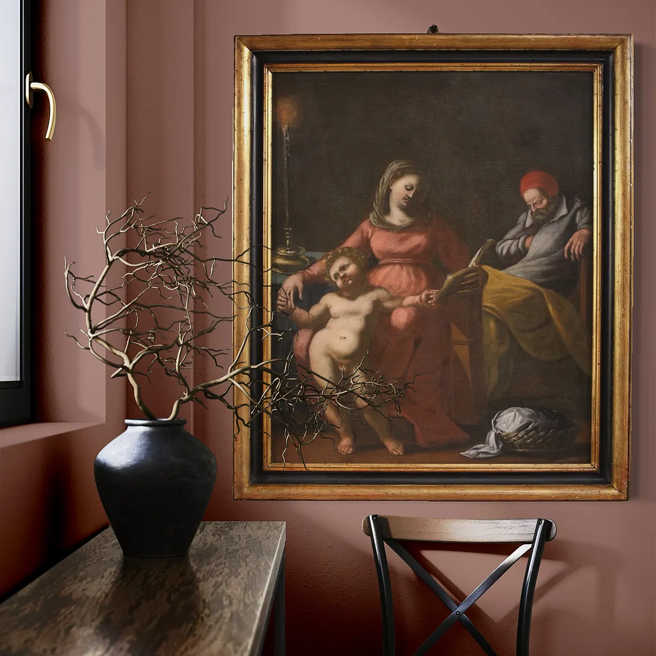 Italian painting Holy Family, 17th century 5