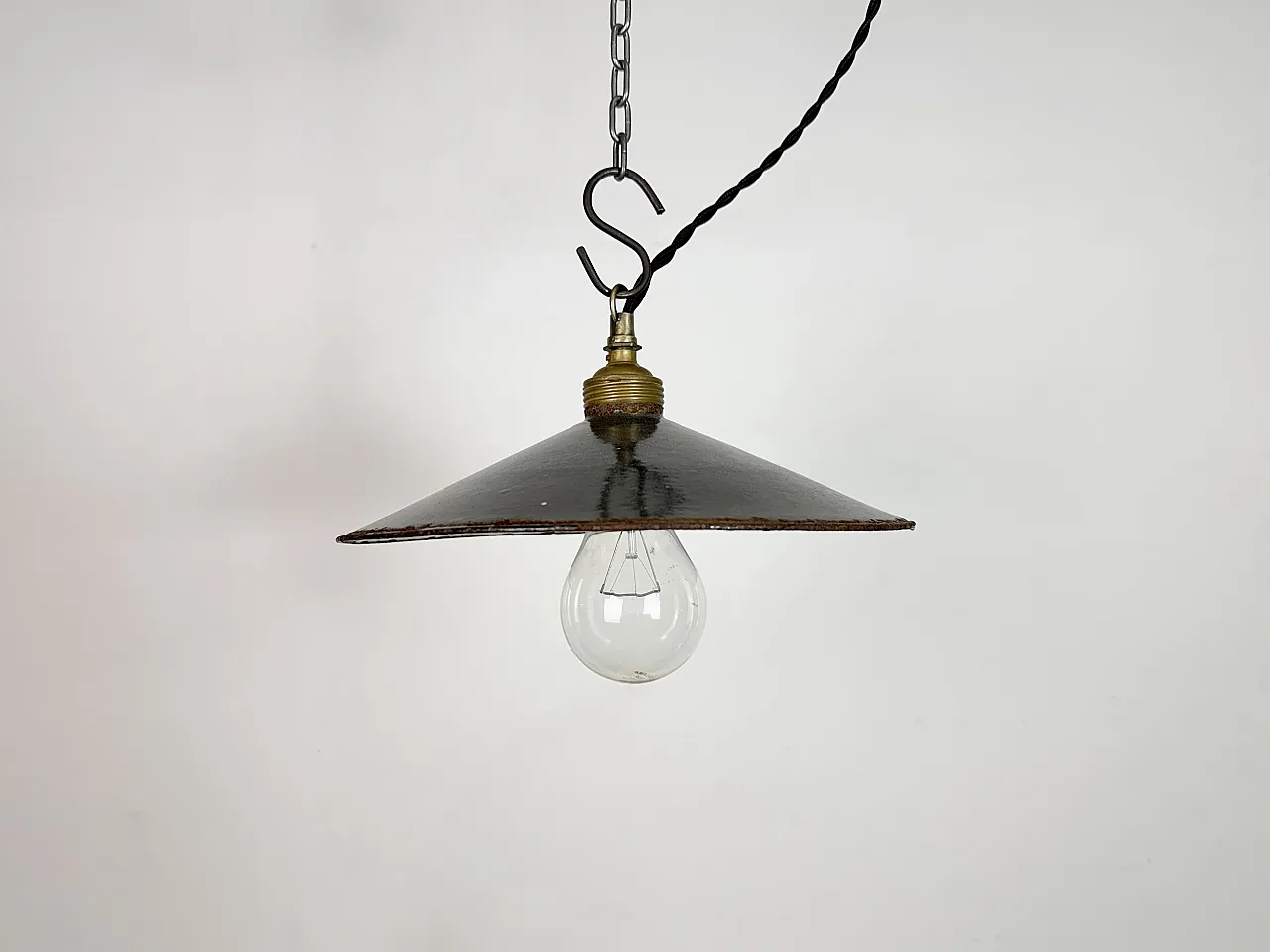 Industrial Black Enamel Light, 1930s 2