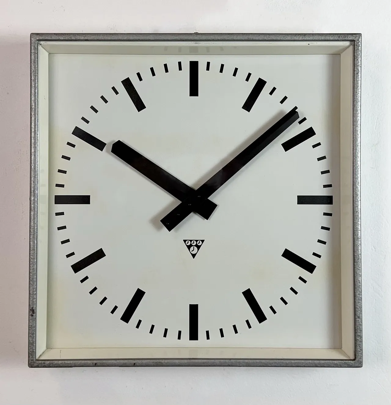 Large Grey Square Wall Clock from Pragotron, 1970s 3