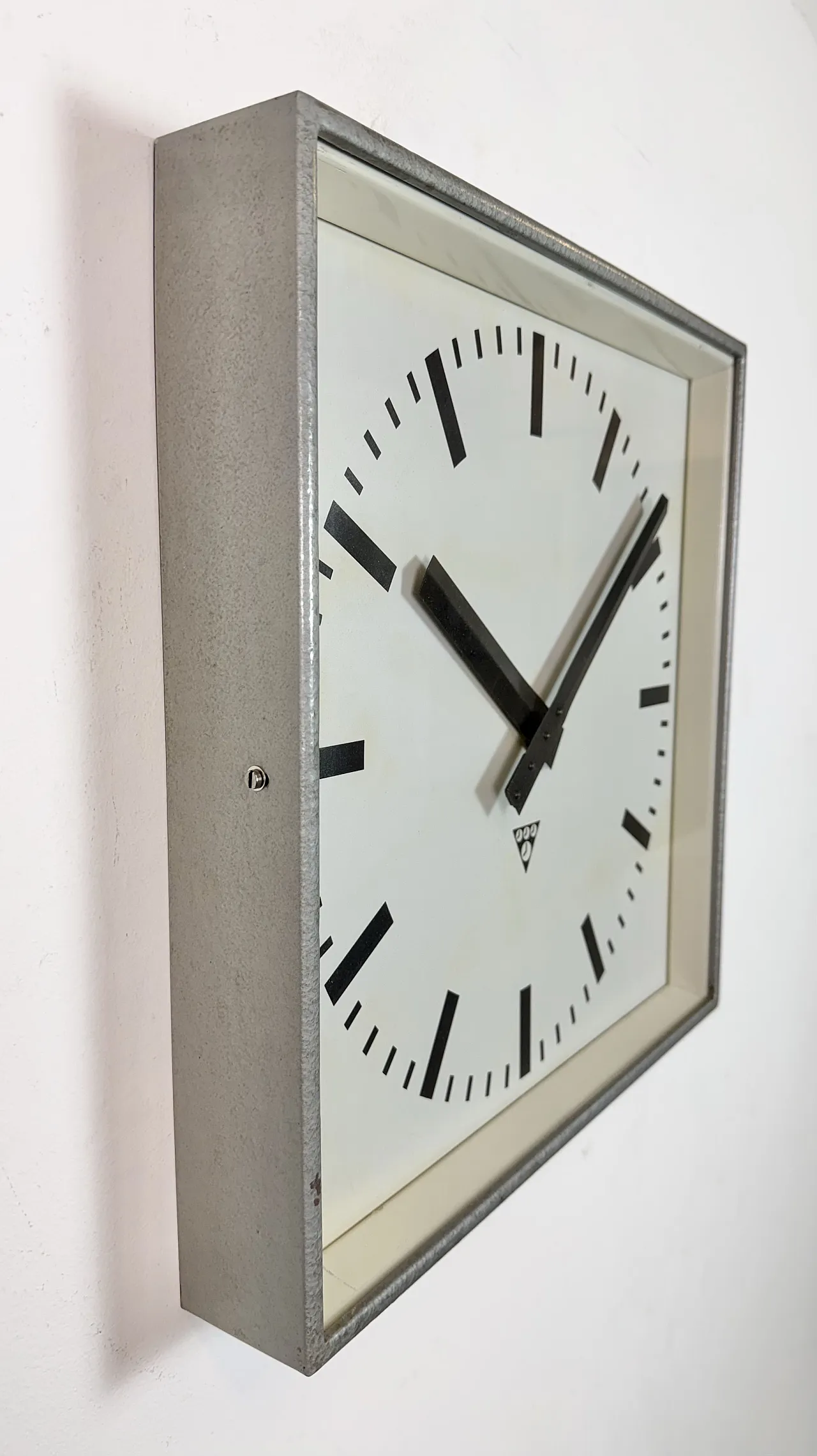 Large Grey Square Wall Clock from Pragotron, 1970s 4
