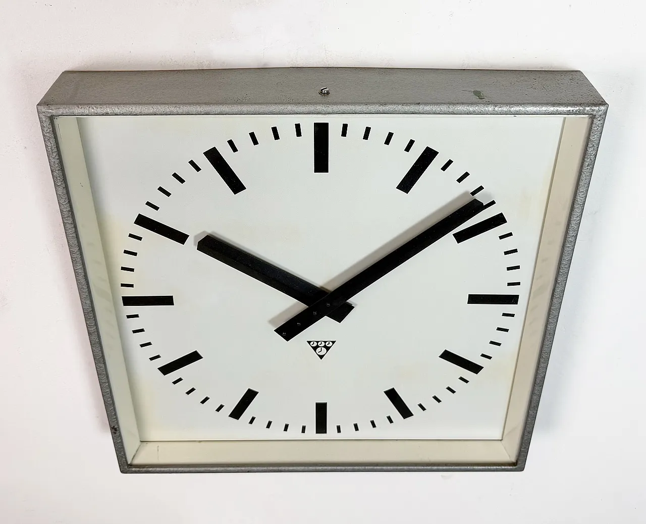 Large Grey Square Wall Clock from Pragotron, 1970s 5