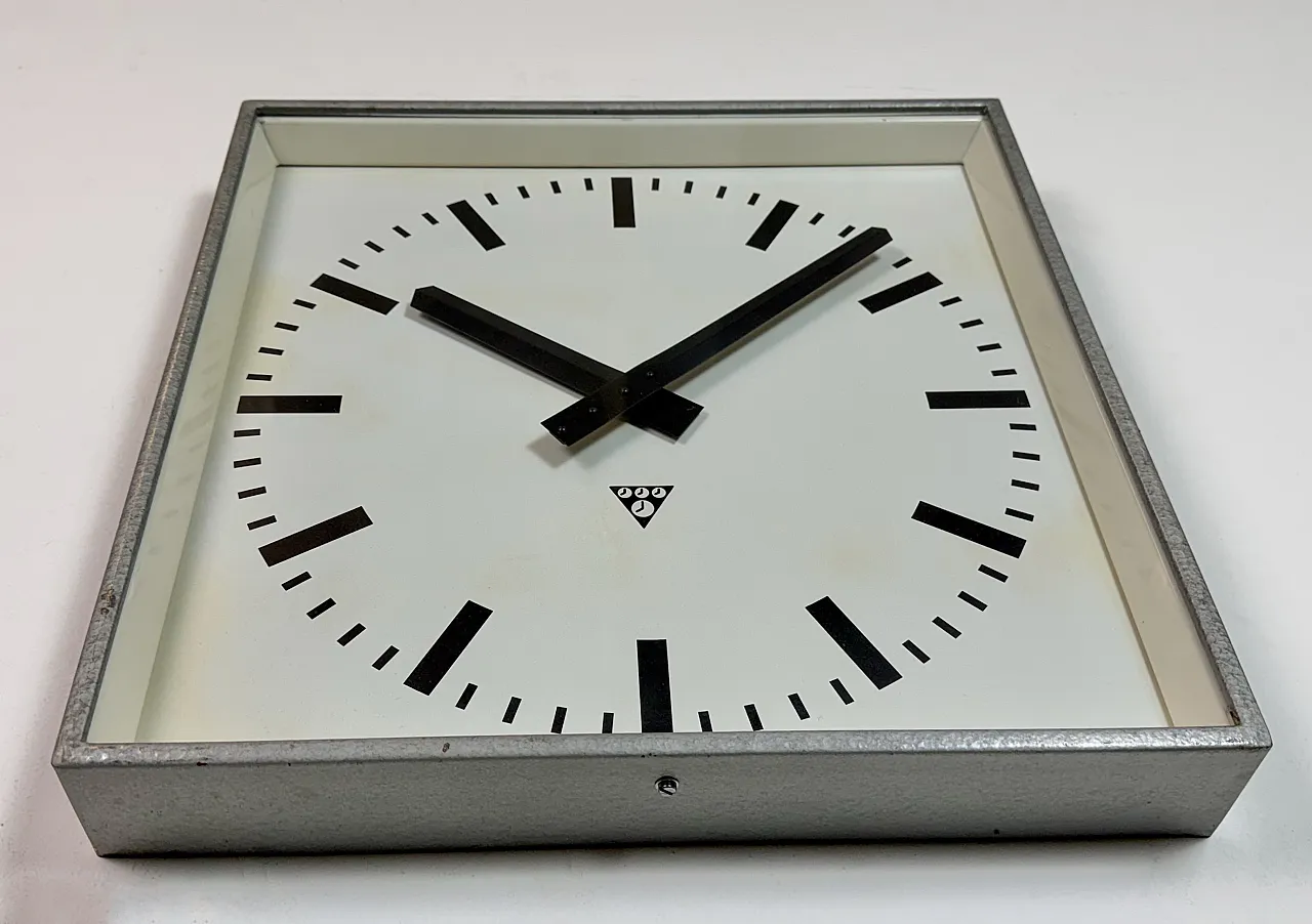 Large Grey Square Wall Clock from Pragotron, 1970s 6