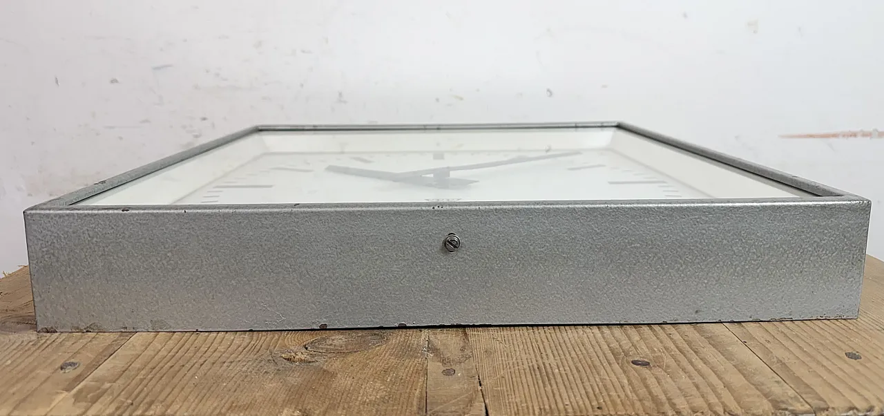 Large Grey Square Wall Clock from Pragotron, 1970s 8
