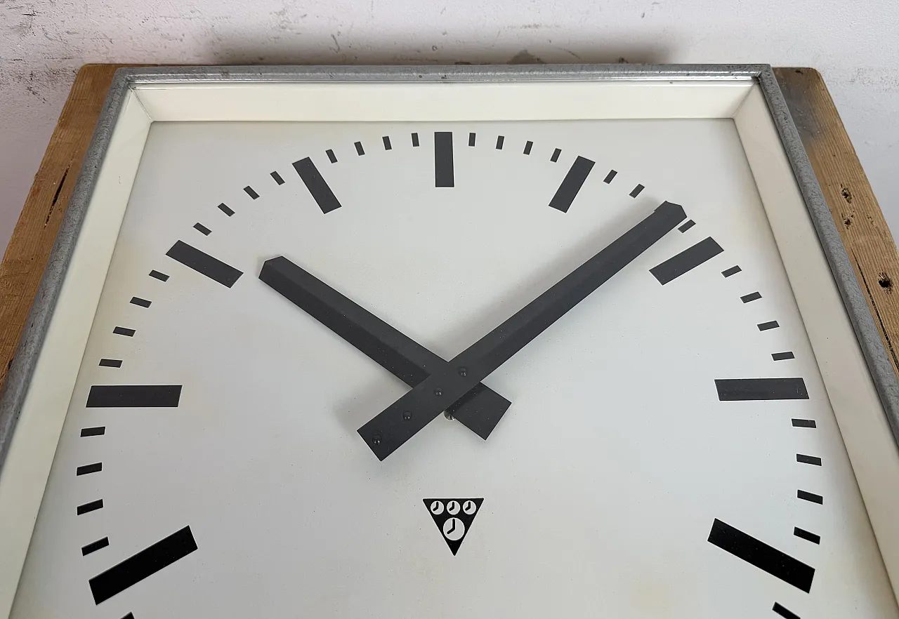 Large Grey Square Wall Clock from Pragotron, 1970s 9