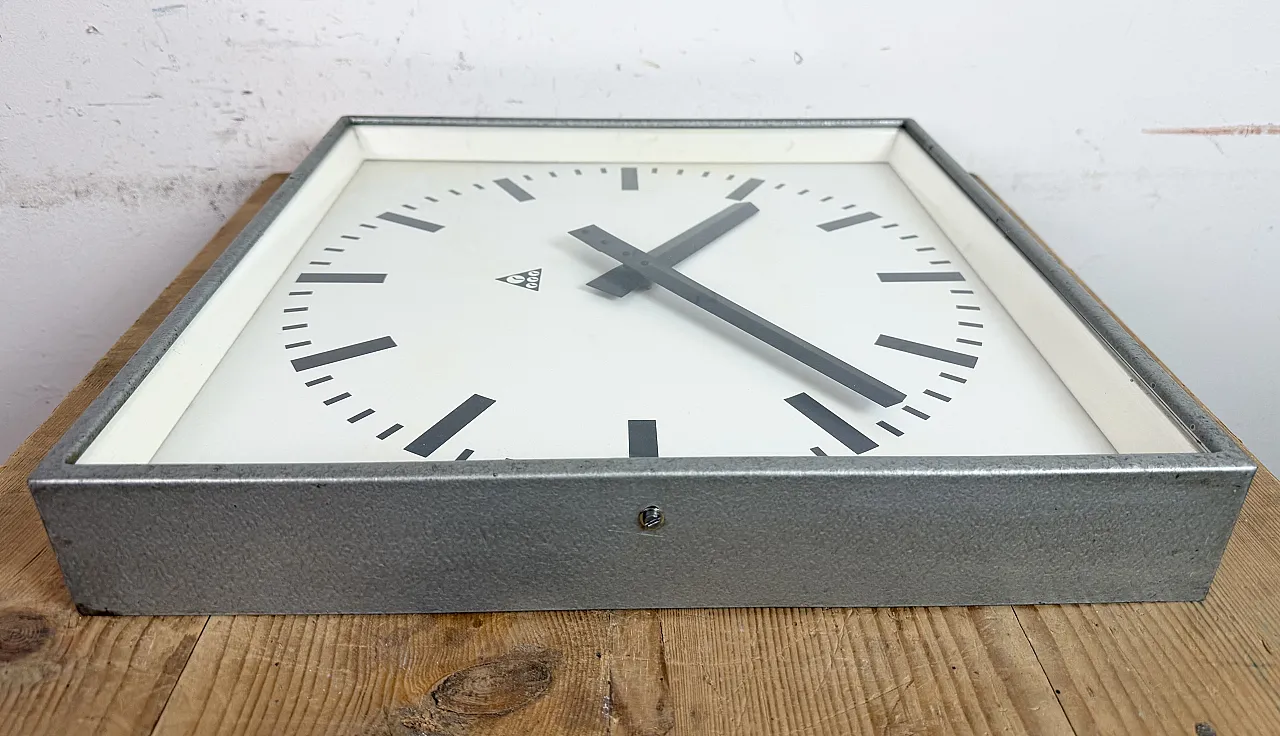 Large Grey Square Wall Clock from Pragotron, 1970s 10