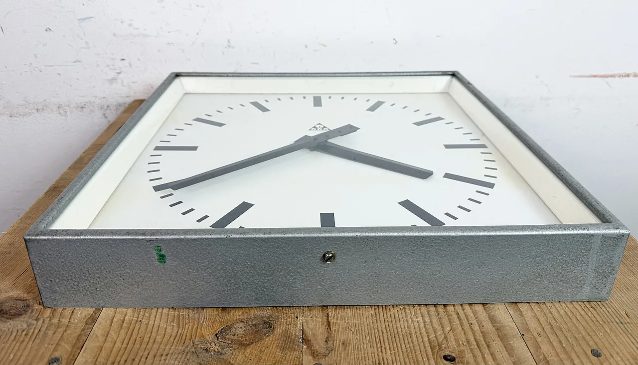 Large Grey Square Wall Clock from Pragotron, 1970s 11