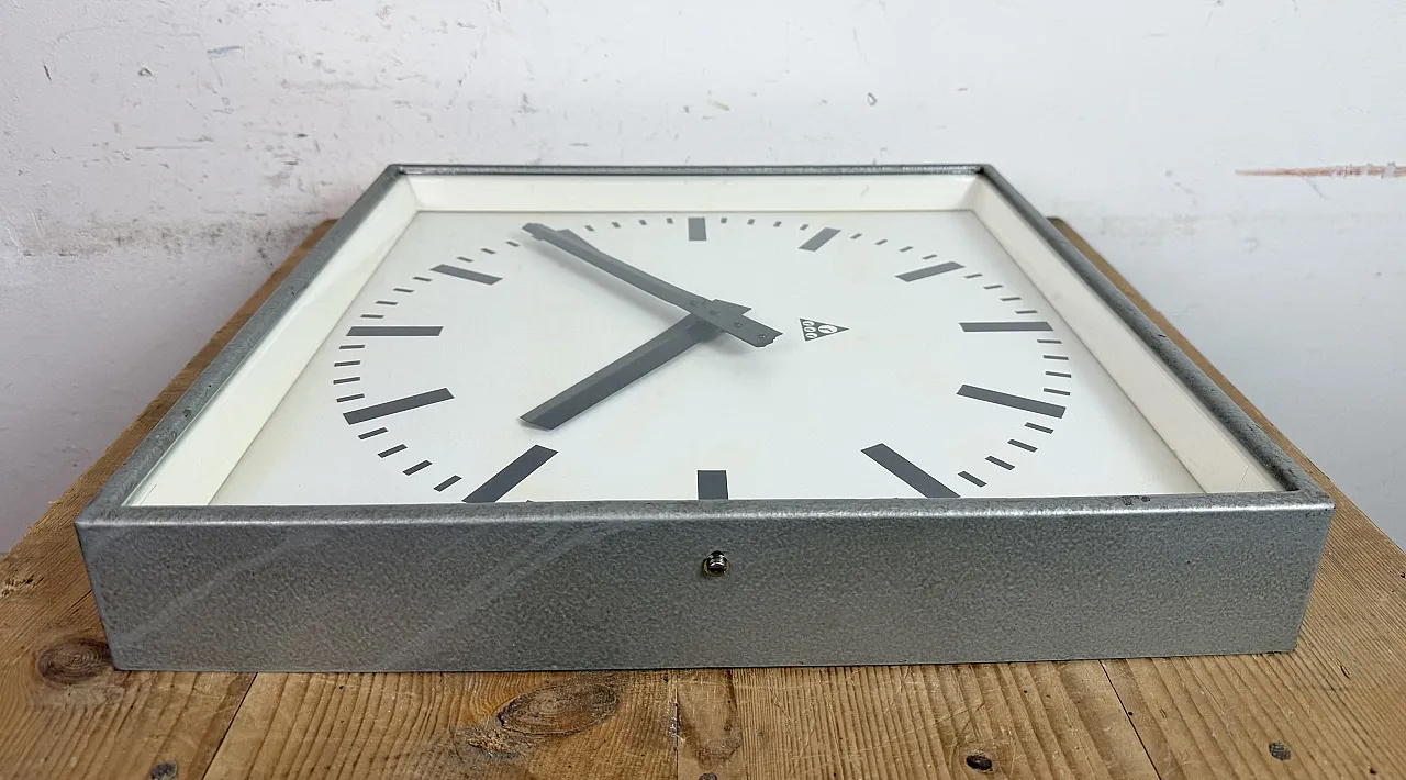 Large Grey Square Wall Clock from Pragotron, 1970s 12