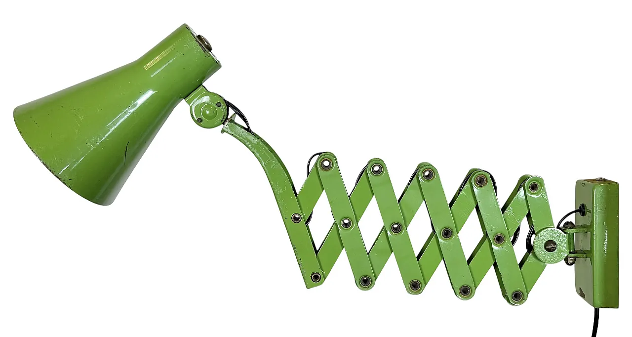 Green Industrial German Scissor Wall Lamp from Kaiser Leuchten, 1960s 1