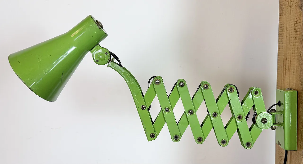 Green Industrial German Scissor Wall Lamp from Kaiser Leuchten, 1960s 3