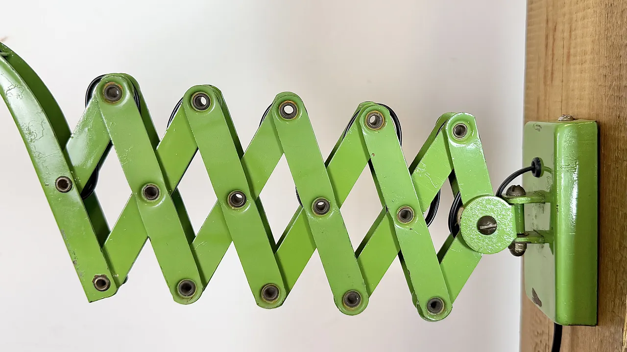 Green Industrial German Scissor Wall Lamp from Kaiser Leuchten, 1960s 6