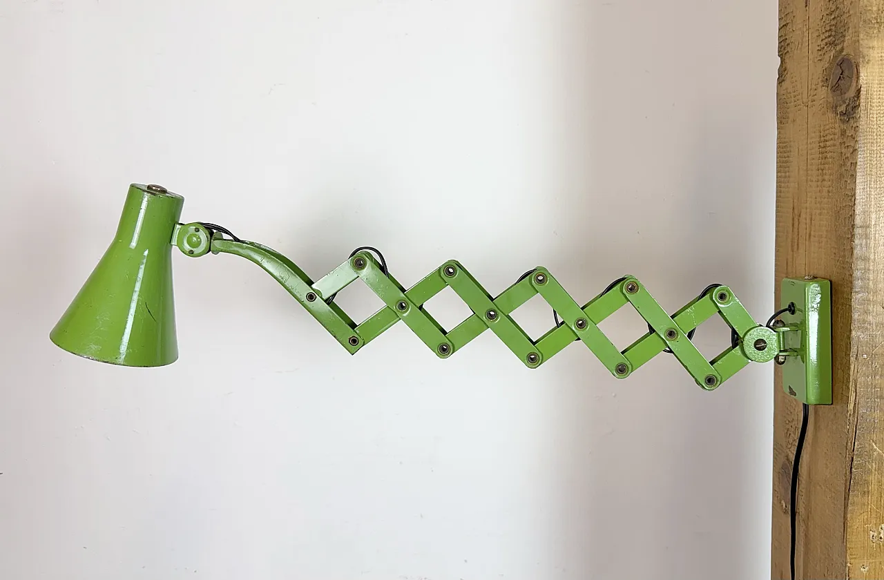 Green Industrial German Scissor Wall Lamp from Kaiser Leuchten, 1960s 8