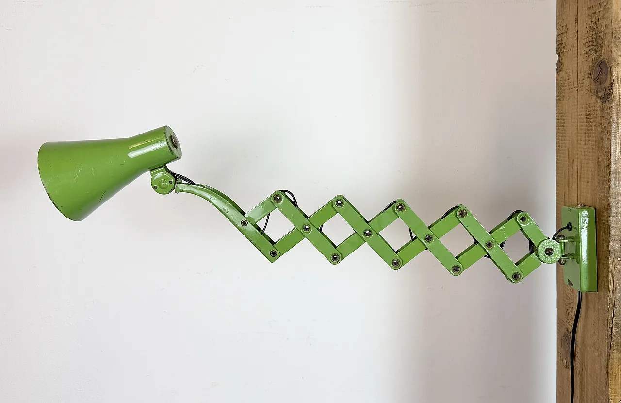 Green Industrial German Scissor Wall Lamp from Kaiser Leuchten, 1960s 9