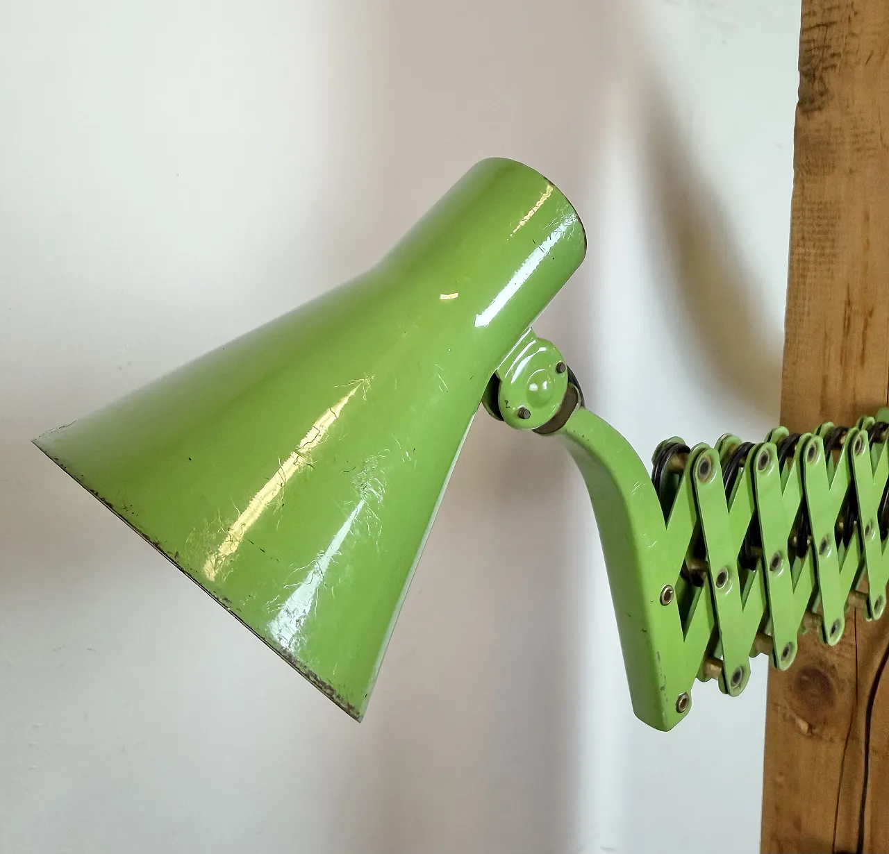 Green Industrial German Scissor Wall Lamp from Kaiser Leuchten, 1960s 11