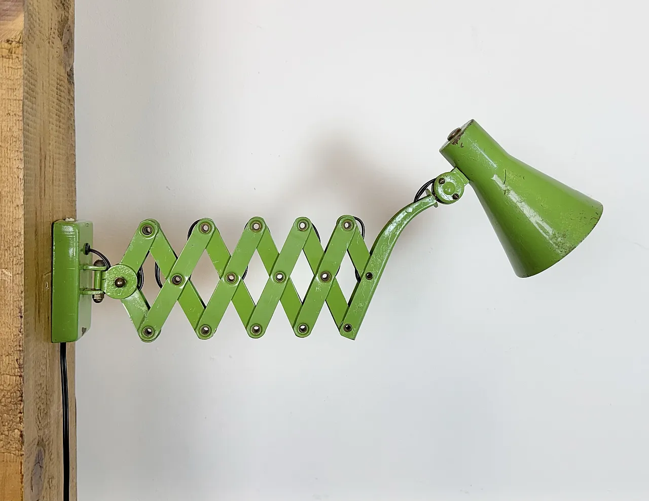 Green Industrial German Scissor Wall Lamp from Kaiser Leuchten, 1960s 12