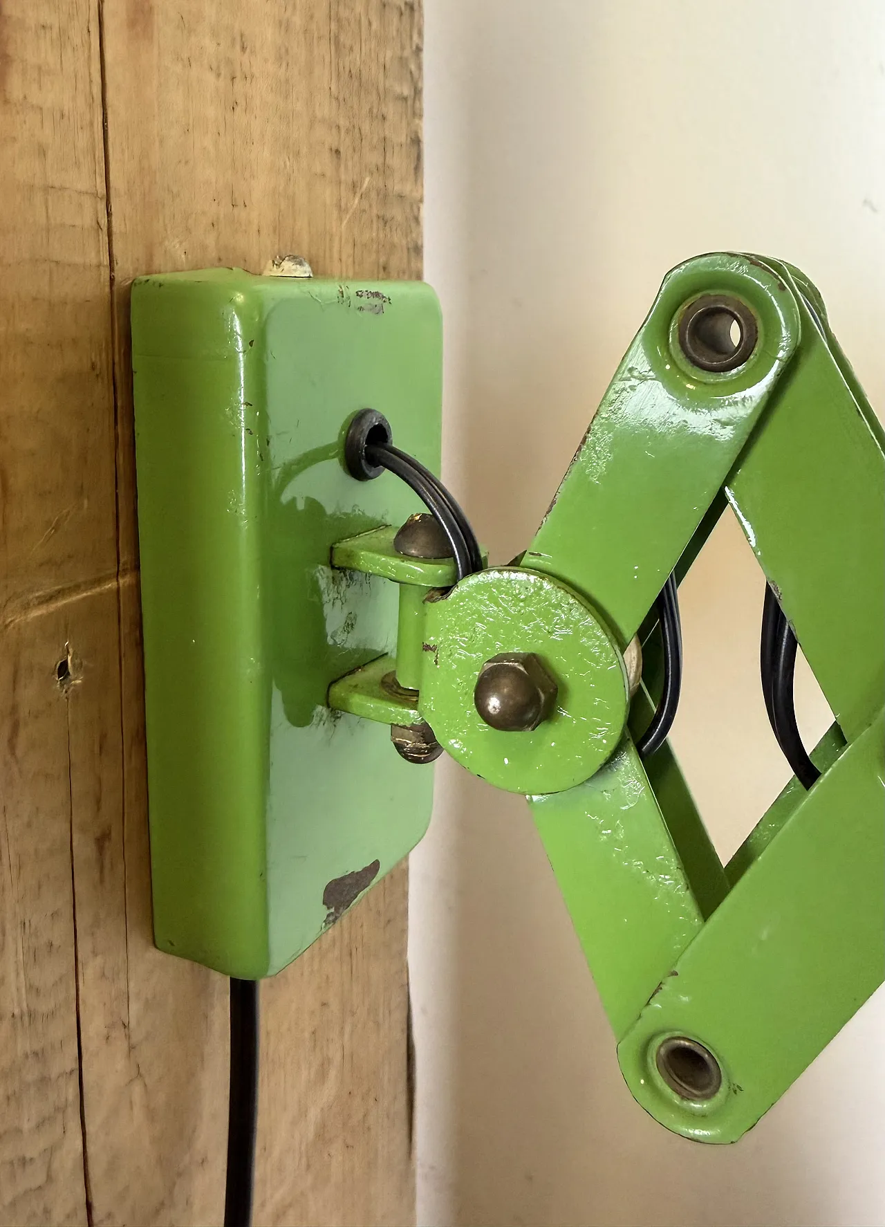 Green Industrial German Scissor Wall Lamp from Kaiser Leuchten, 1960s 13