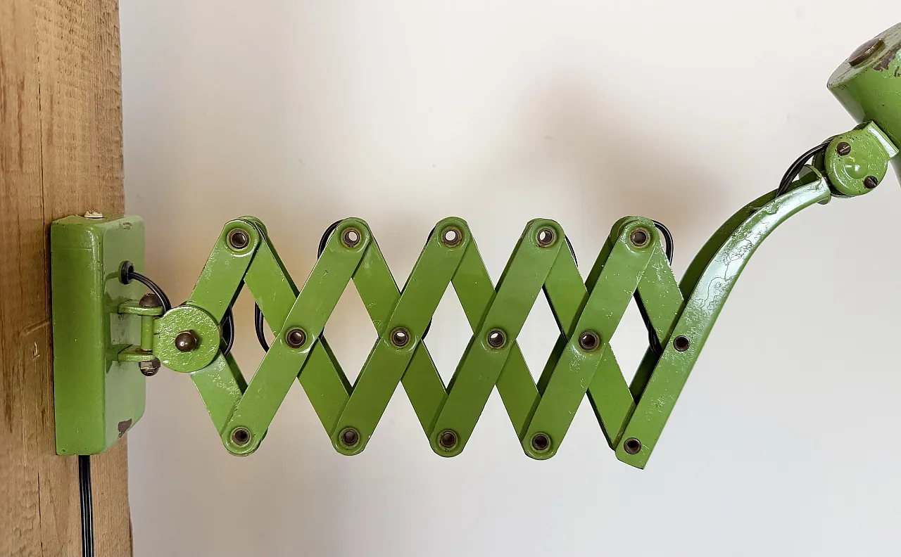 Green Industrial German Scissor Wall Lamp from Kaiser Leuchten, 1960s 15