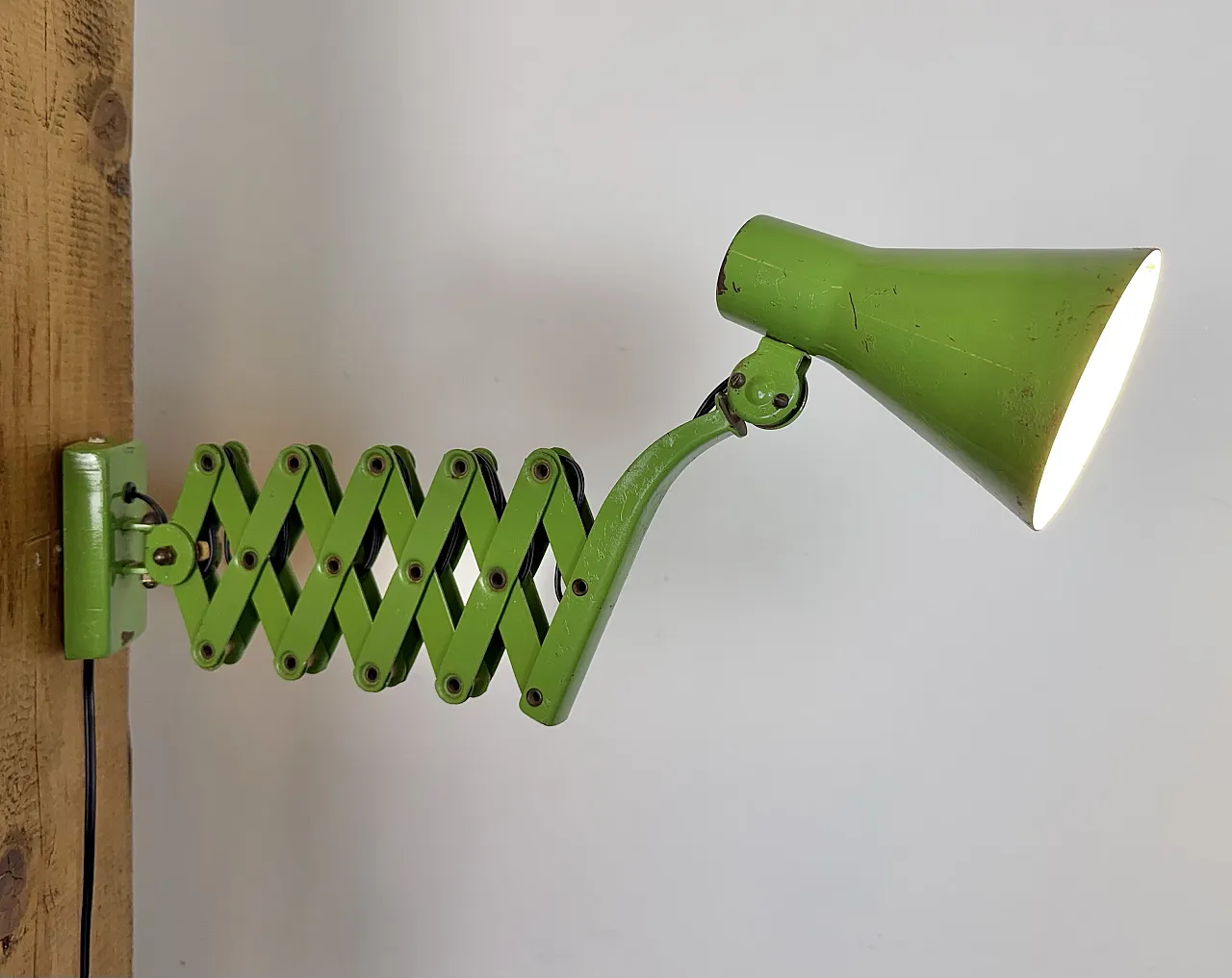 Green Industrial German Scissor Wall Lamp from Kaiser Leuchten, 1960s 16