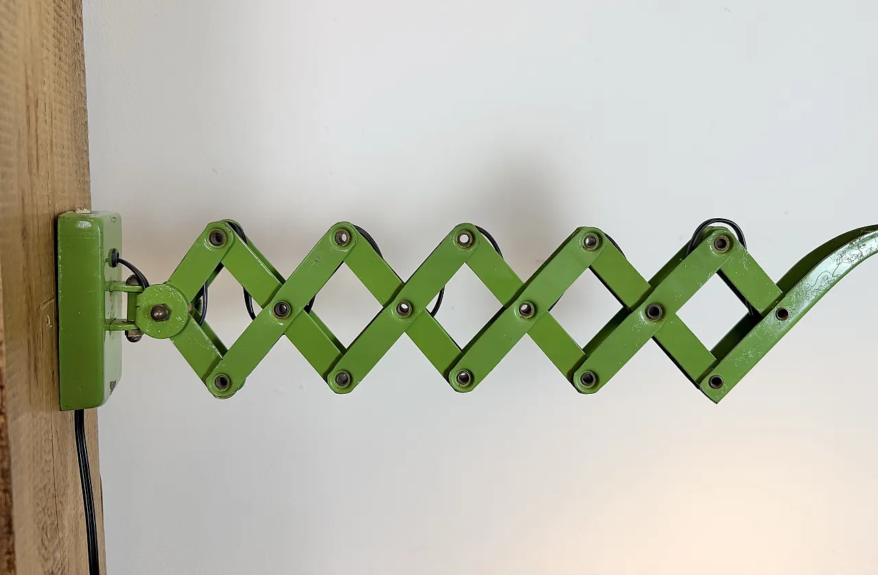 Green Industrial German Scissor Wall Lamp from Kaiser Leuchten, 1960s 18