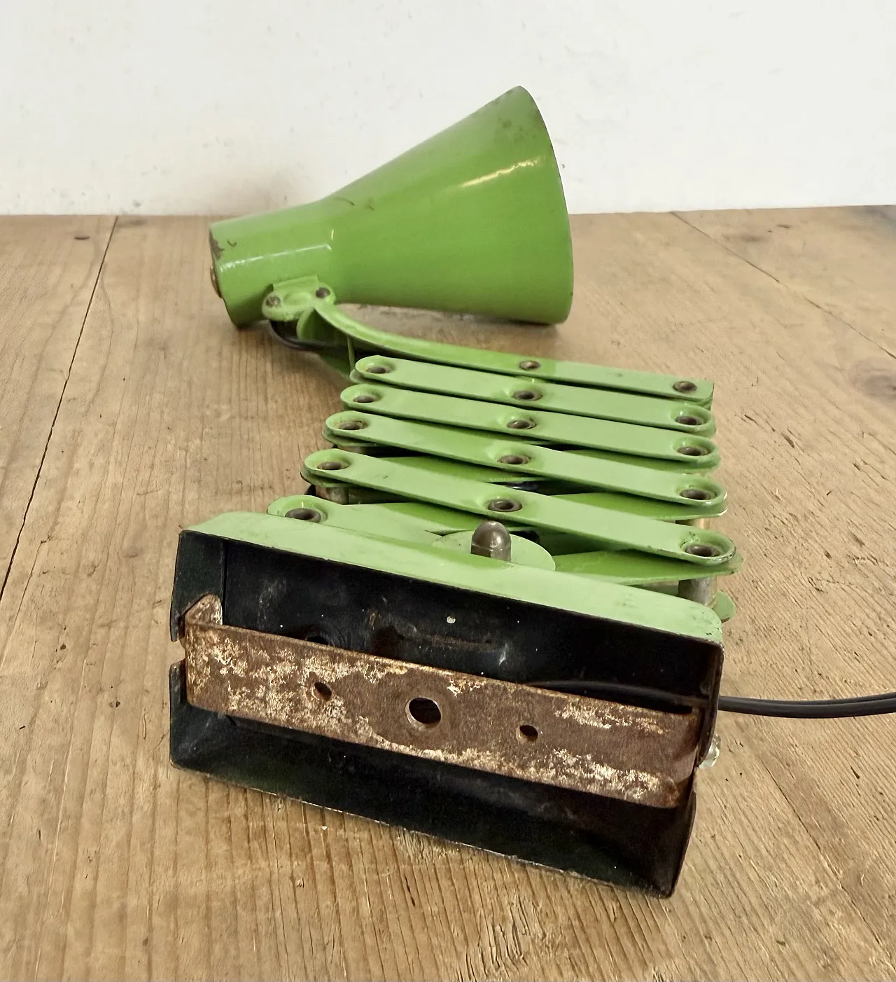 Green Industrial German Scissor Wall Lamp from Kaiser Leuchten, 1960s 21