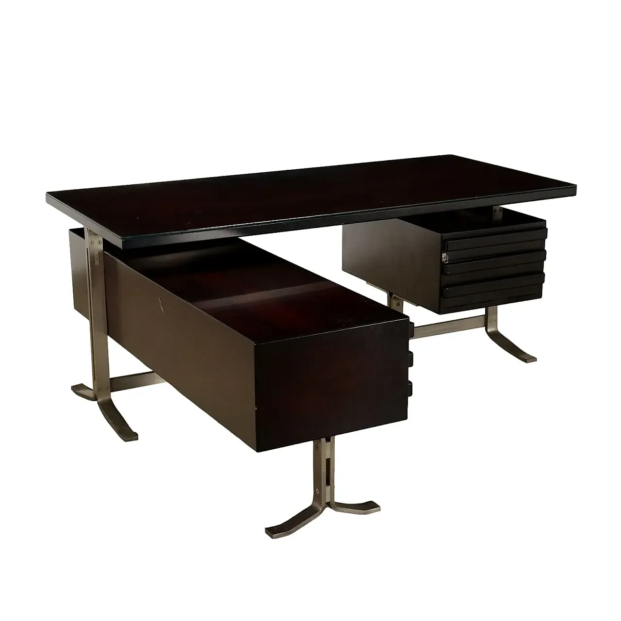 Rosewood and steel desk by Gianni Moscatelli for Formanova, 70s 4