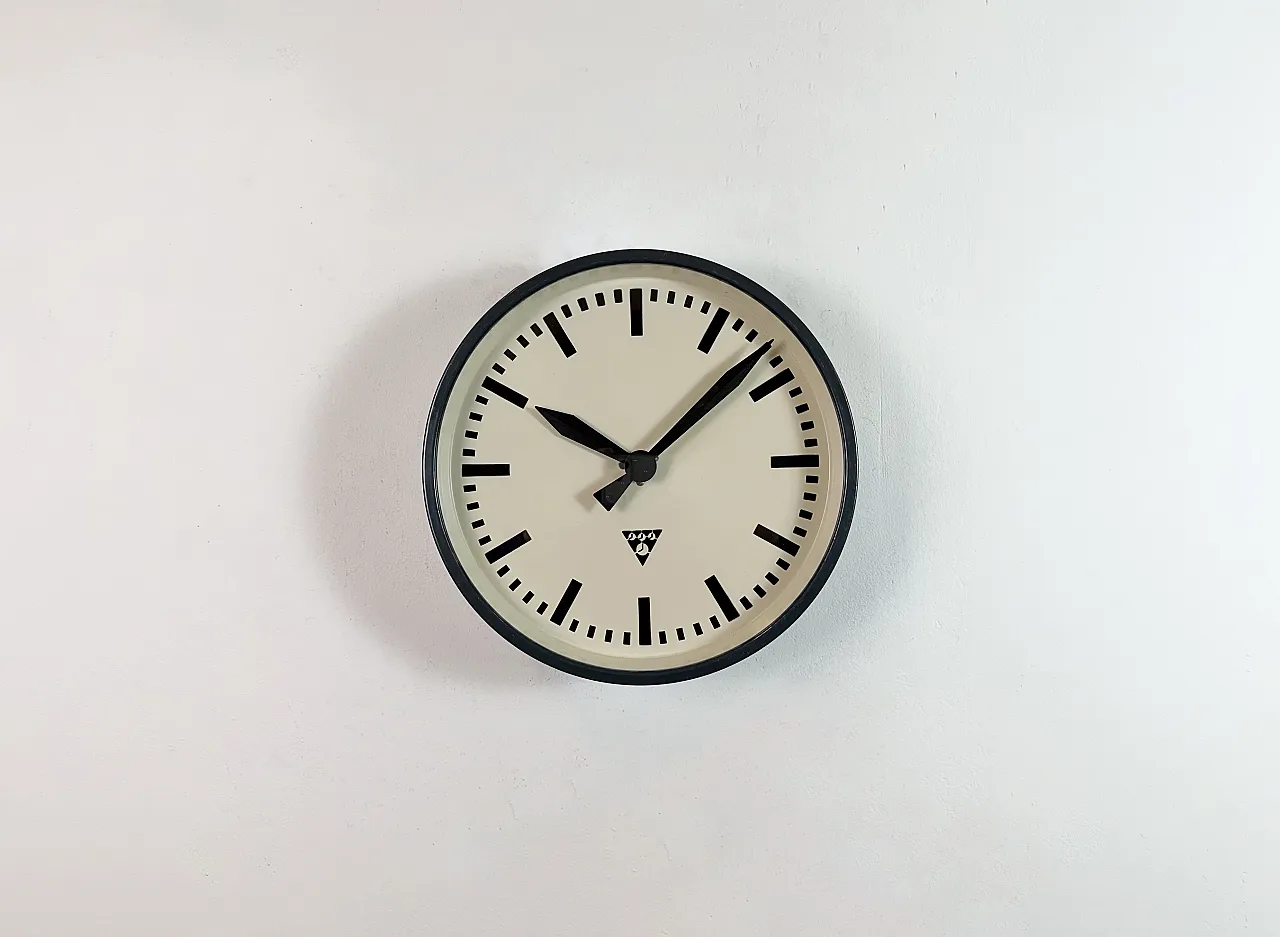 Dark Grey Industrial Factory Wall Clock from Pragotron, 1960s 2