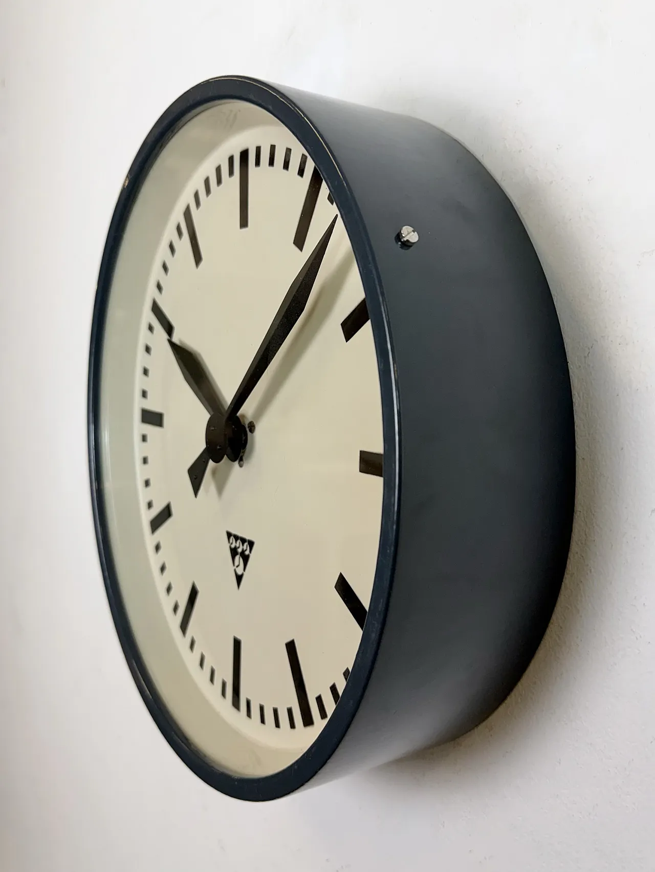 Dark Grey Industrial Factory Wall Clock from Pragotron, 1960s 4