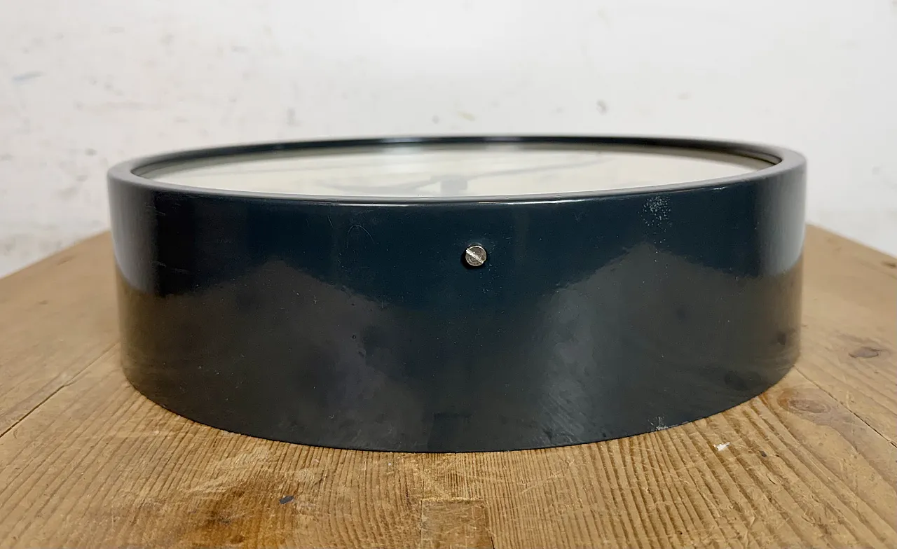 Dark Grey Industrial Factory Wall Clock from Pragotron, 1960s 9