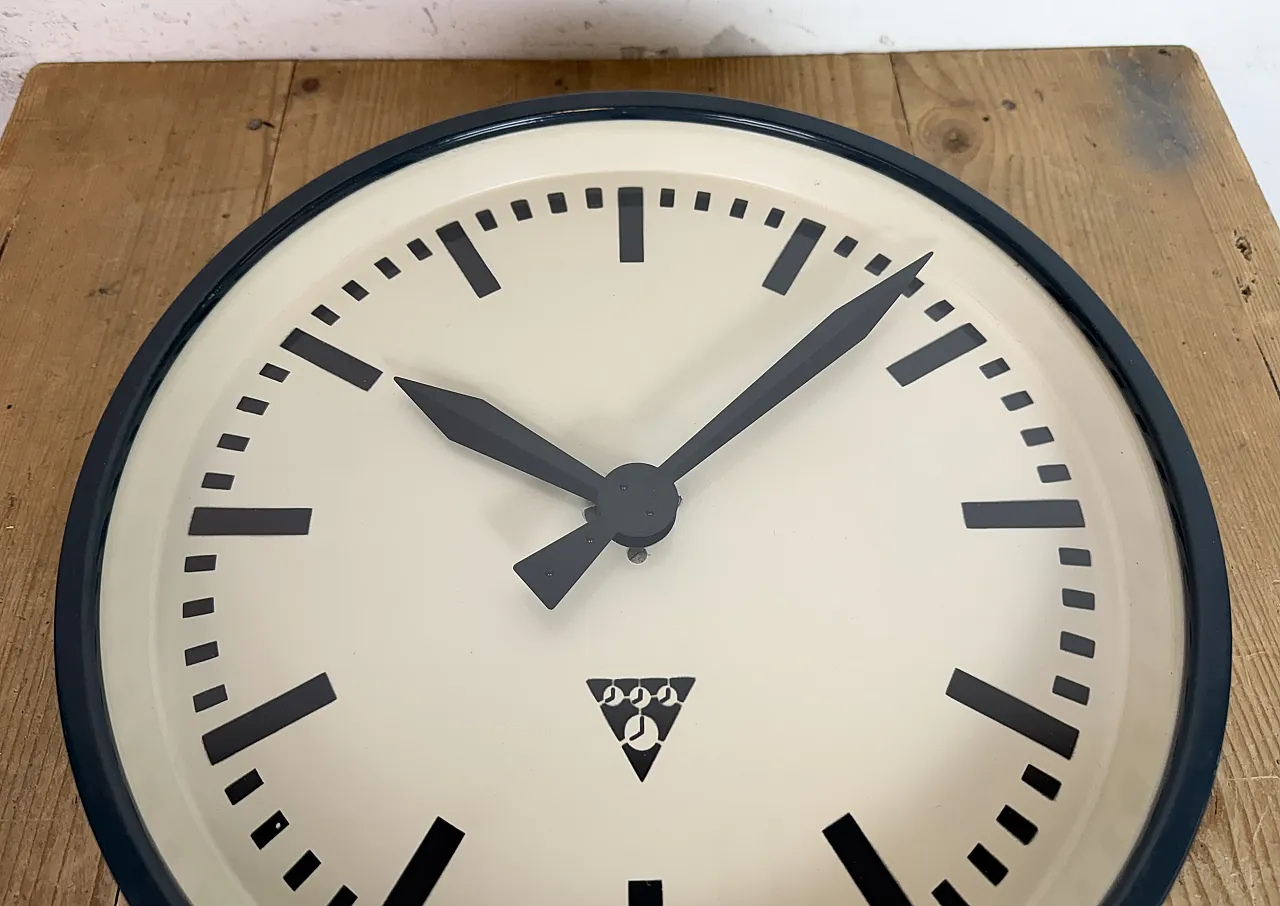 Dark Grey Industrial Factory Wall Clock from Pragotron, 1960s 10
