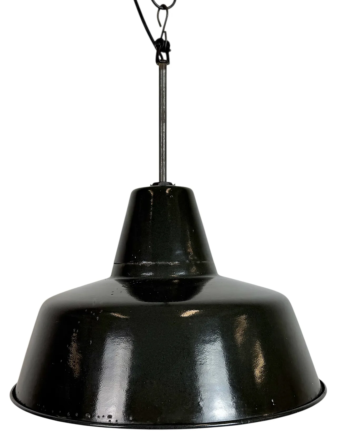 Industrial Black Enamel Factory Lamp with Iron Top, 1950s 1