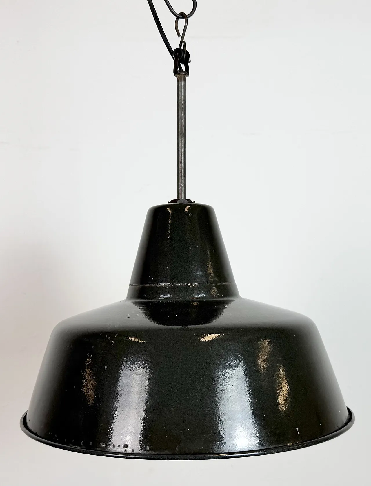 Industrial Black Enamel Factory Lamp with Iron Top, 1950s 3
