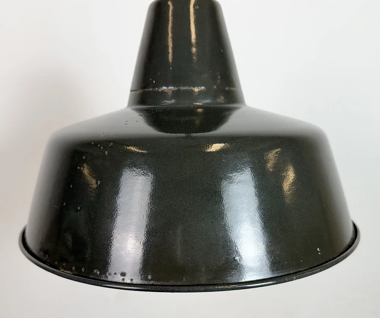 Industrial Black Enamel Factory Lamp with Iron Top, 1950s 5