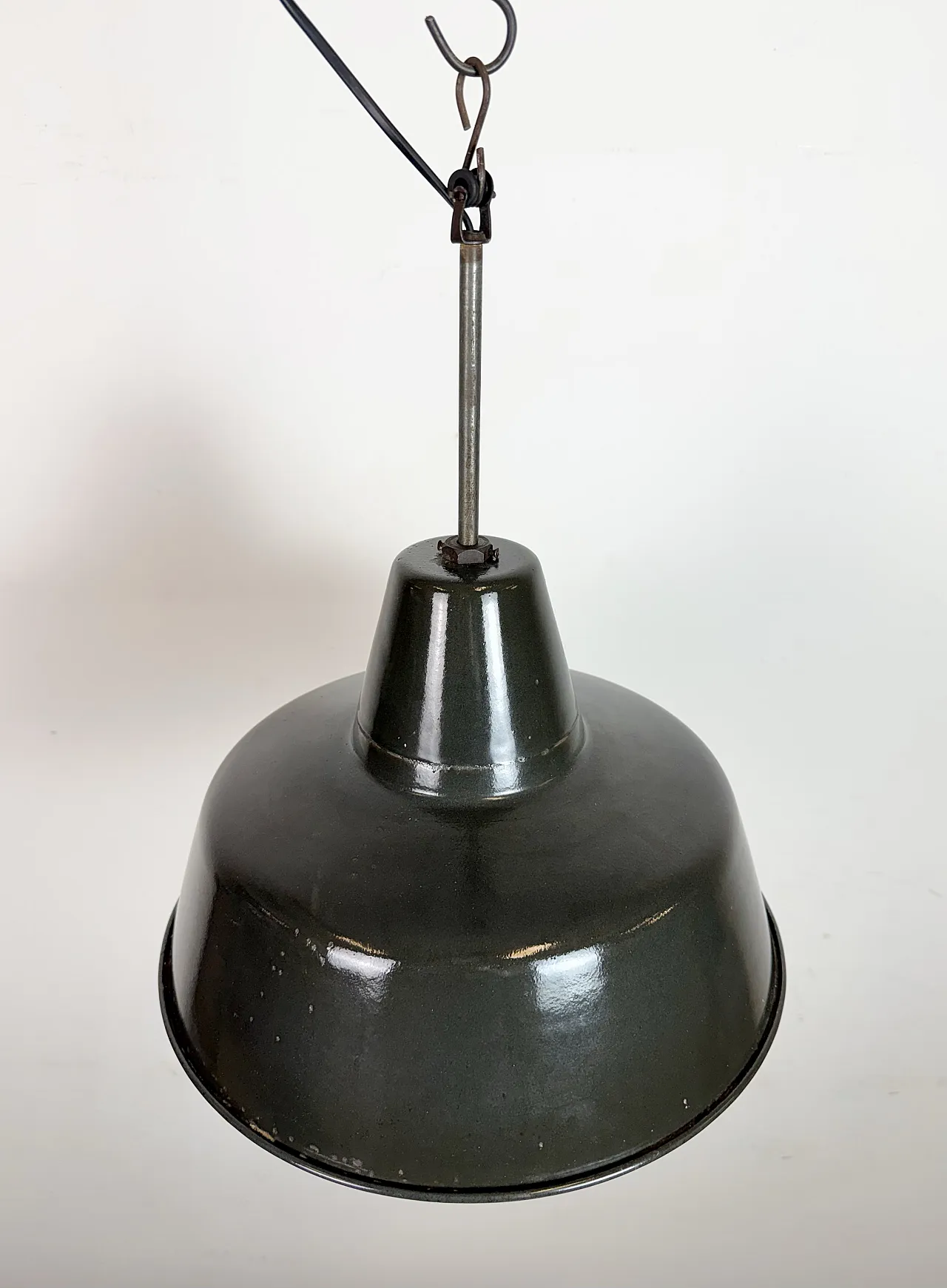 Industrial Black Enamel Factory Lamp with Iron Top, 1950s 6