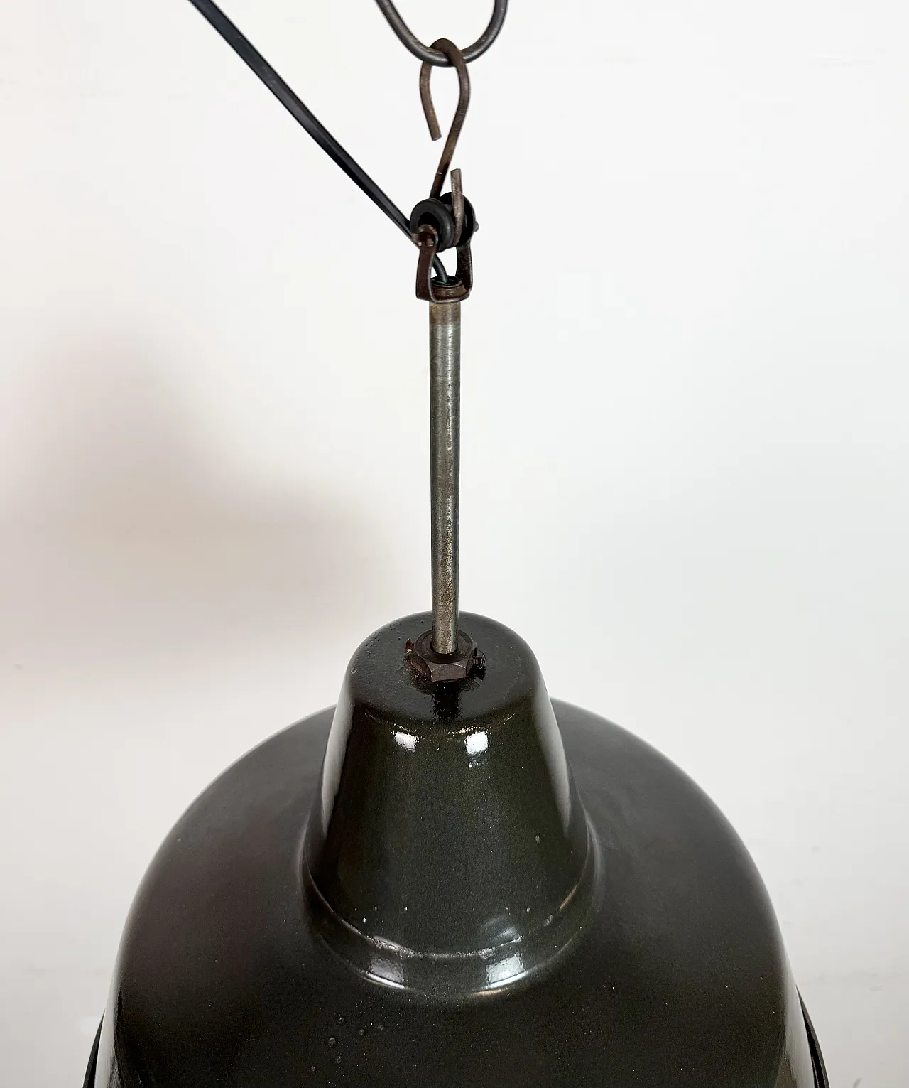 Industrial Black Enamel Factory Lamp with Iron Top, 1950s 7