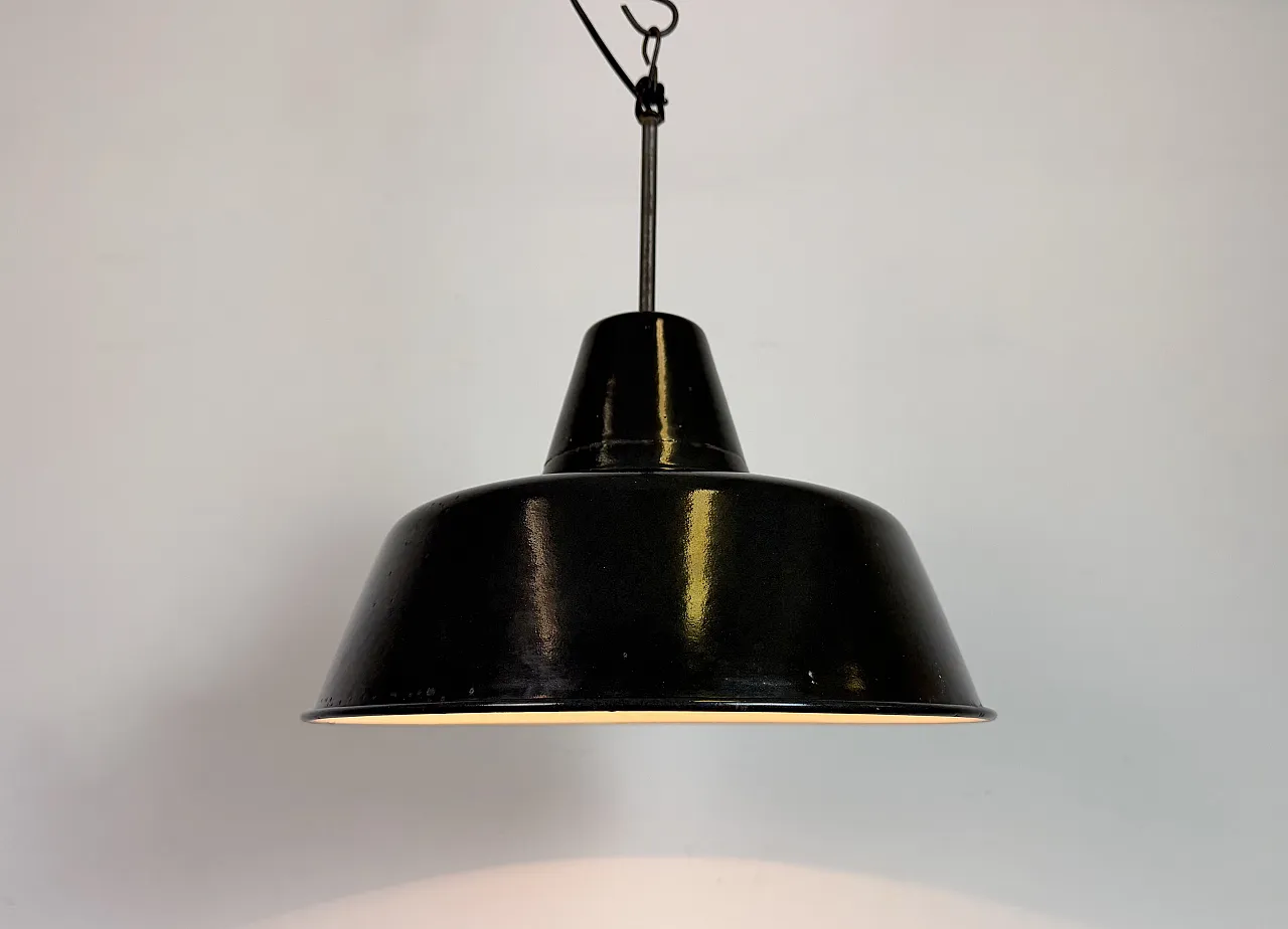 Industrial Black Enamel Factory Lamp with Iron Top, 1950s 8
