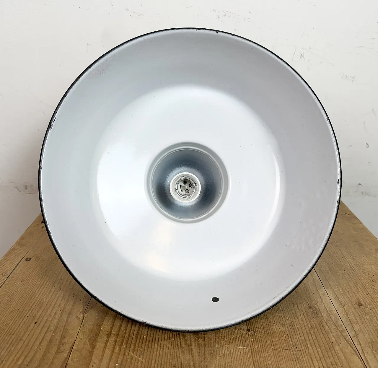 Industrial Black Enamel Factory Lamp with Iron Top, 1950s 16