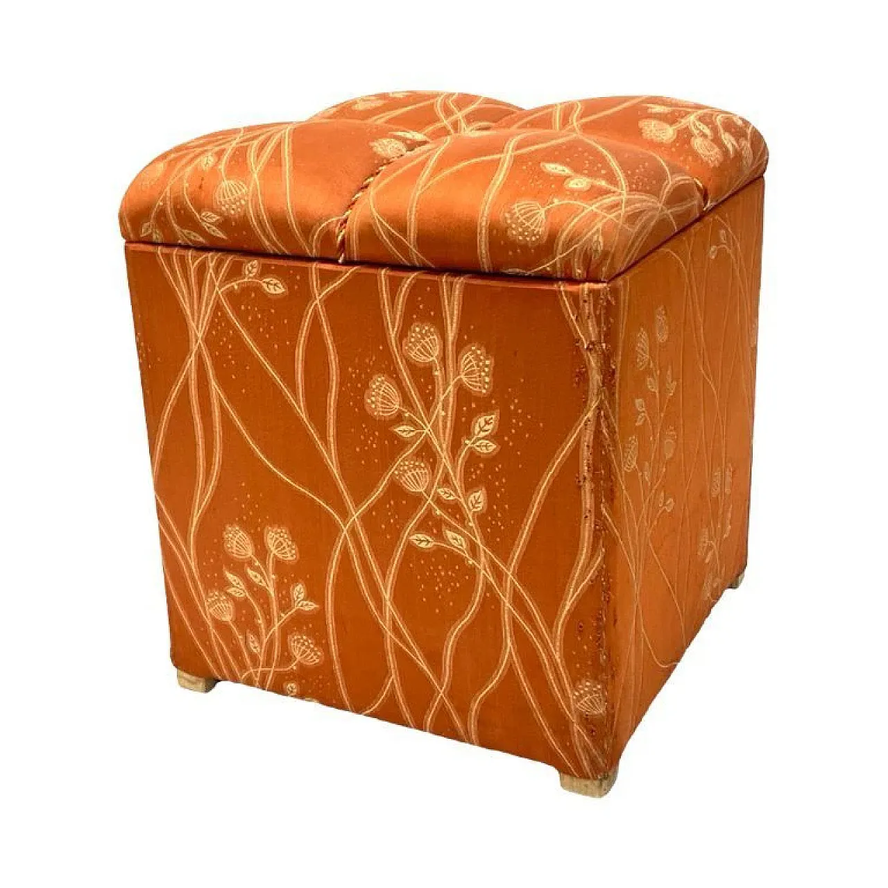 Art Deco upholstered pouffe with storage, 1940s 1