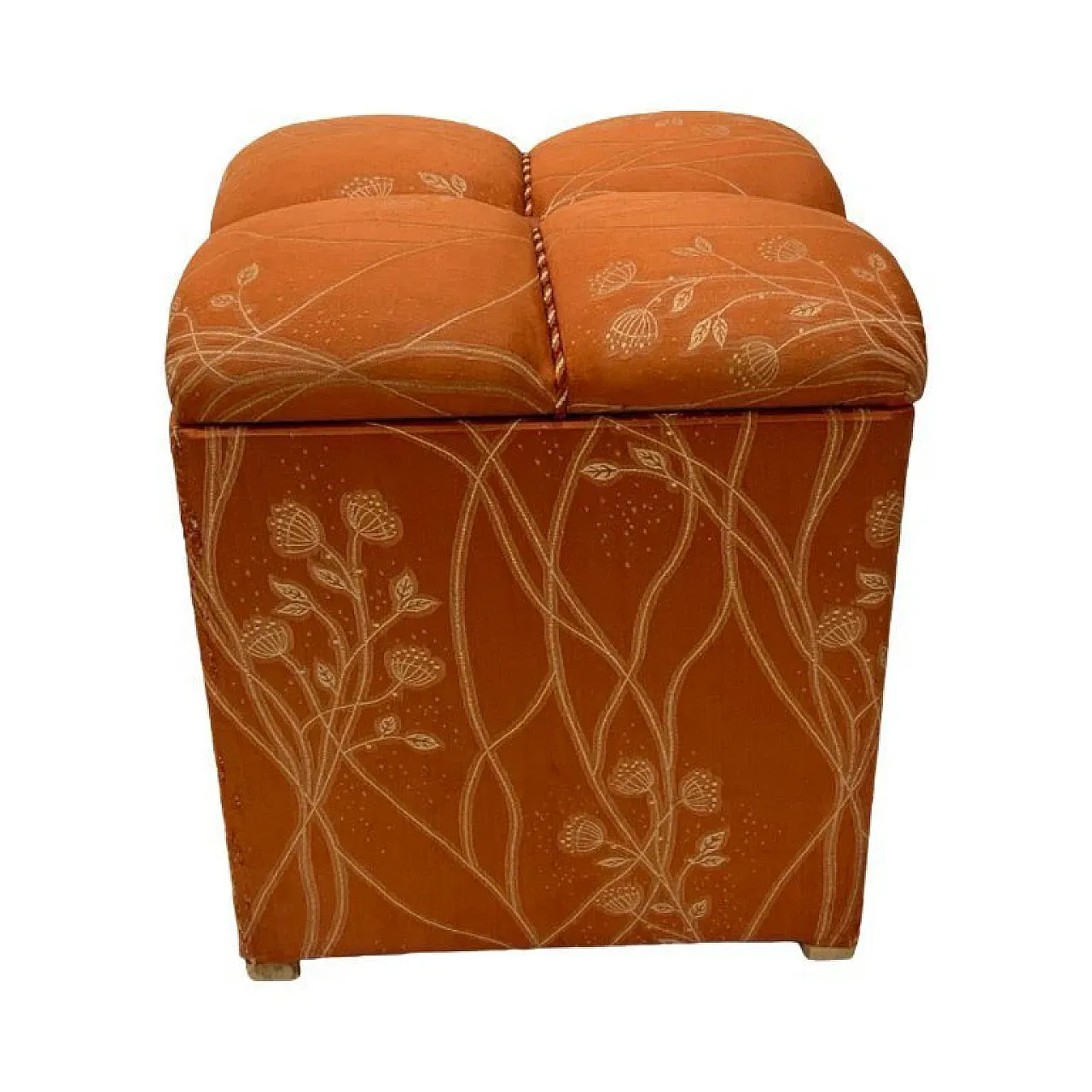 Art Deco upholstered pouffe with storage, 1940s 4