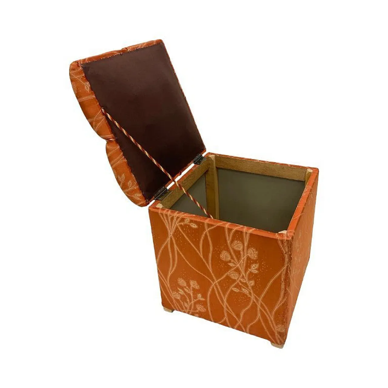 Art Deco upholstered pouffe with storage, 1940s 6