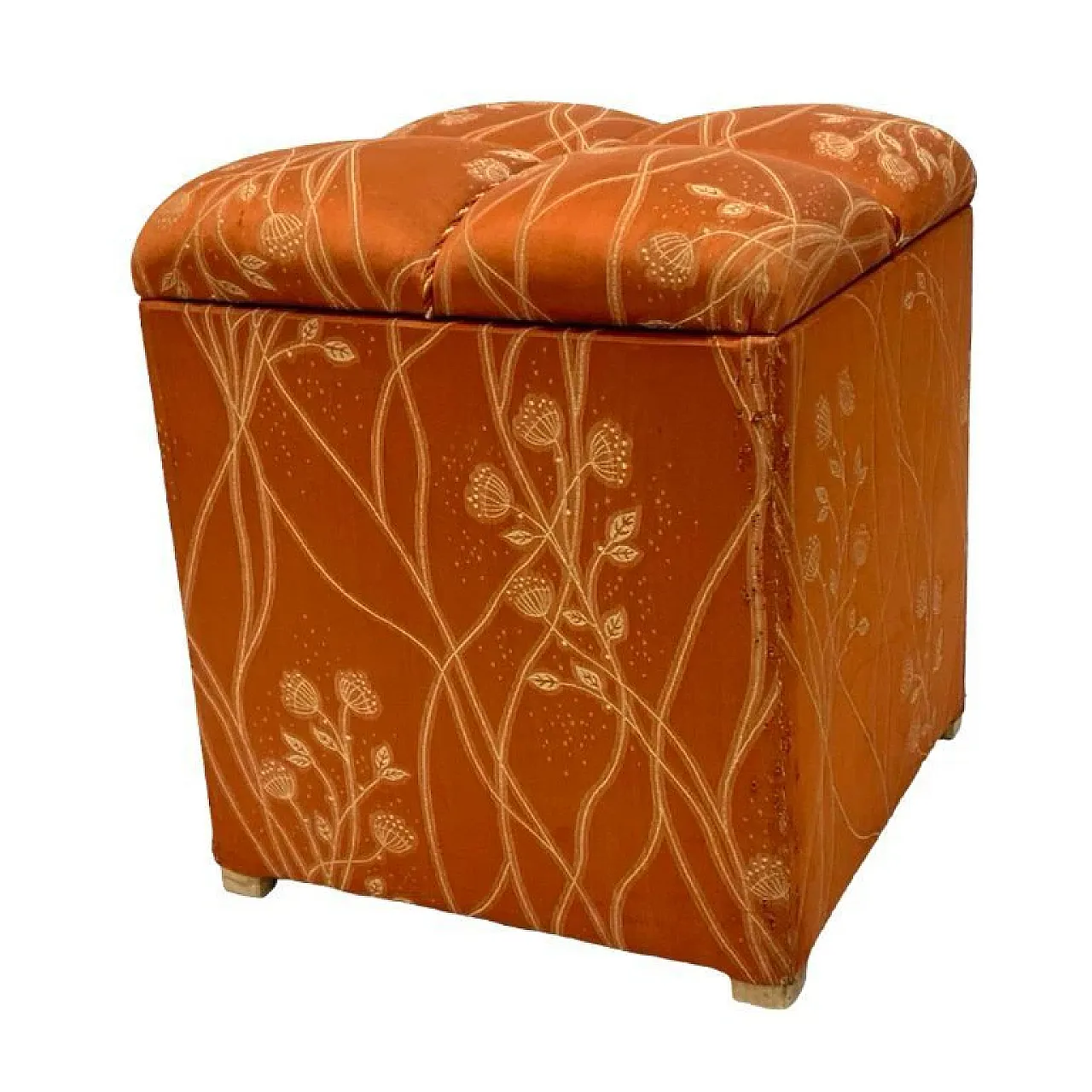Art Deco upholstered pouffe with storage, 1940s 9