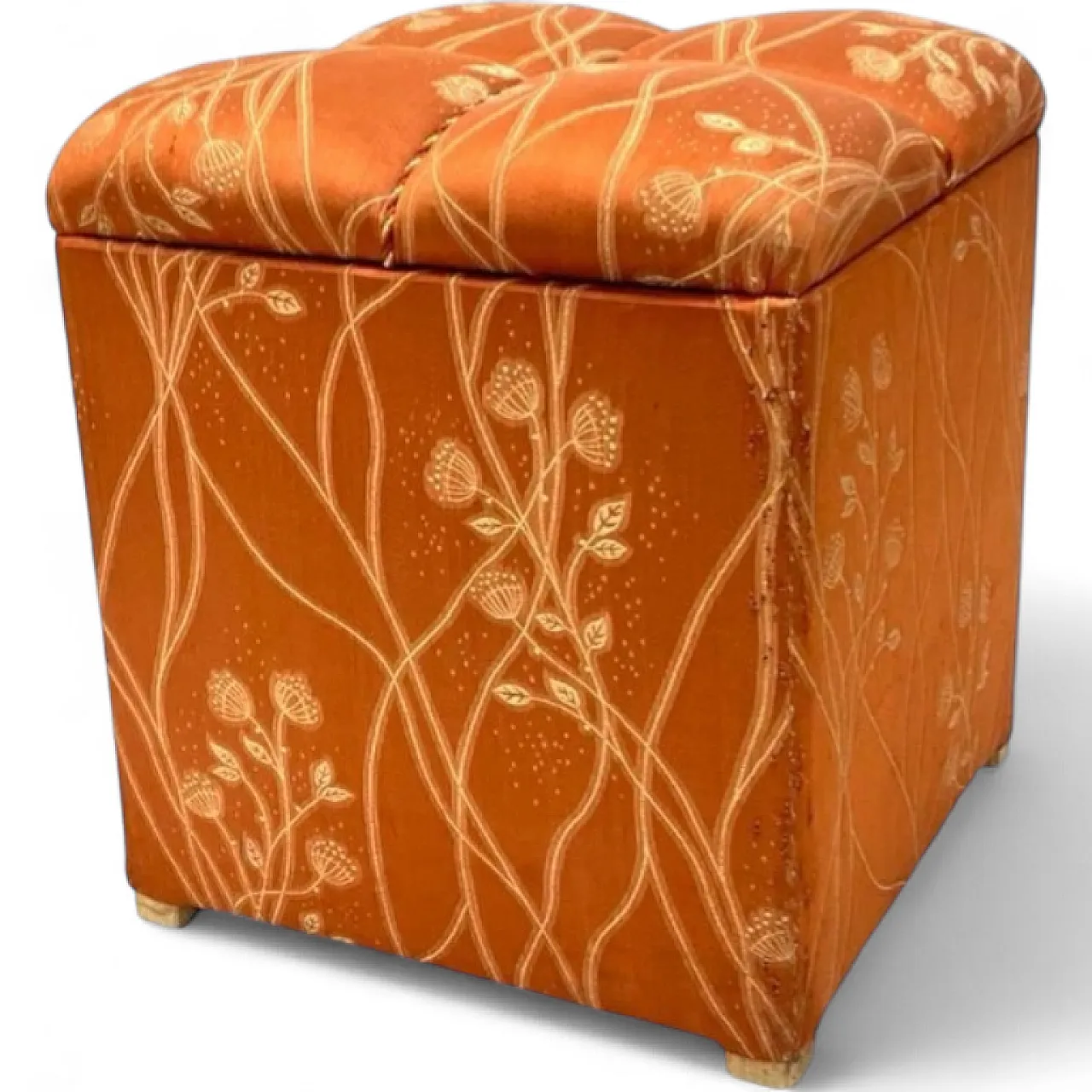 Art Deco upholstered pouffe with storage, 1940s 12