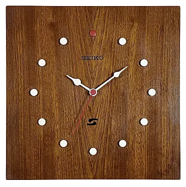 Vintage Brown Wooden Wall Clock from Seiko, 1980s