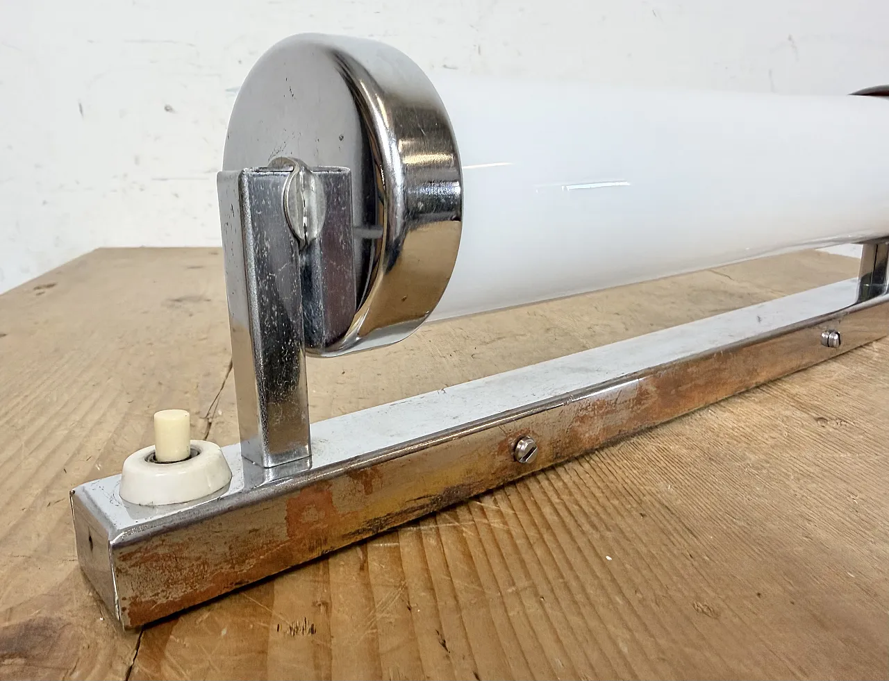 Vintage Art Deco Wall Light with Opal Glass, 1930s 11