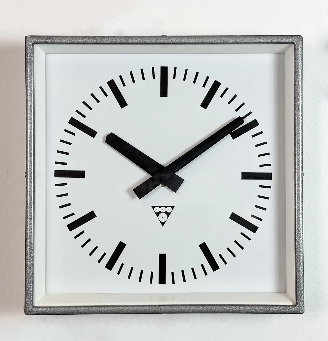 Grey Industrial Square Wall Clock from Pragotron, 1970s 3