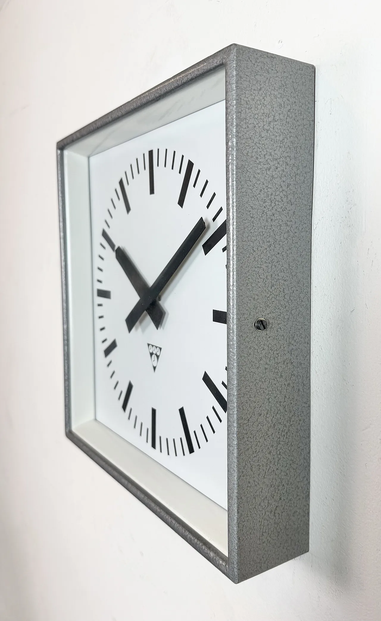 Grey Industrial Square Wall Clock from Pragotron, 1970s 4