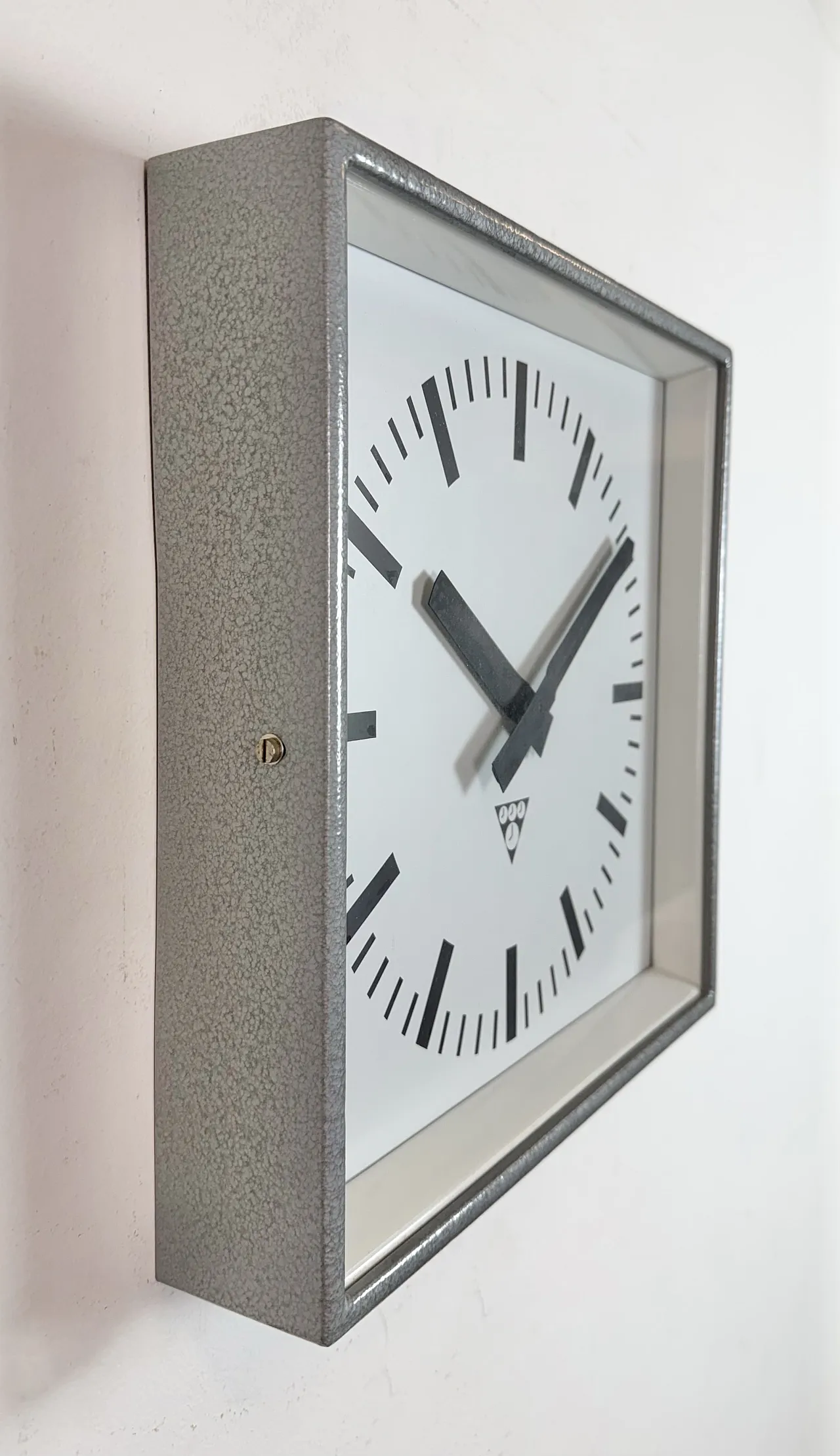 Grey Industrial Square Wall Clock from Pragotron, 1970s 5