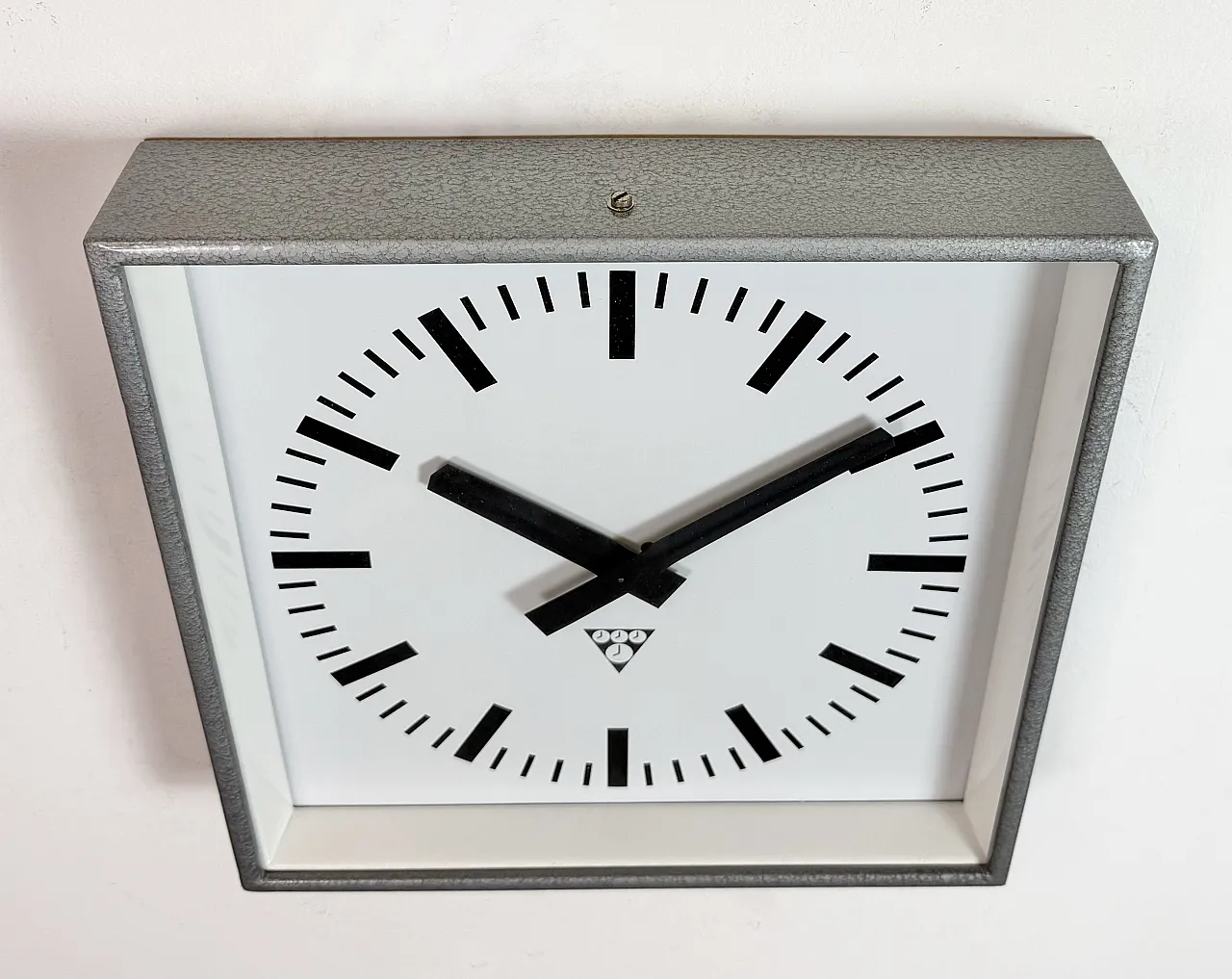 Grey Industrial Square Wall Clock from Pragotron, 1970s 6