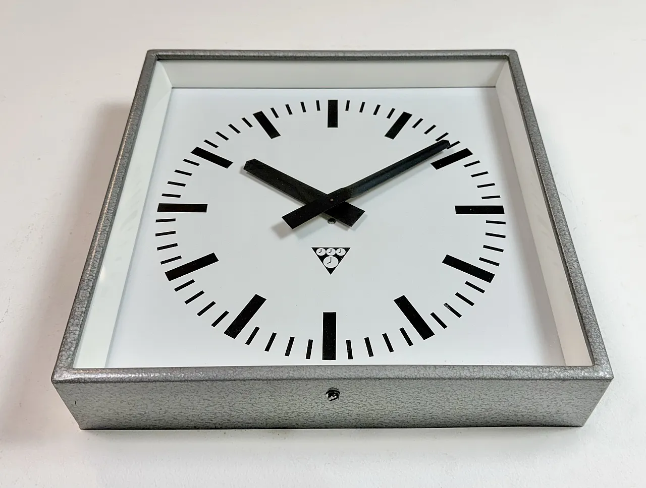 Grey Industrial Square Wall Clock from Pragotron, 1970s 7